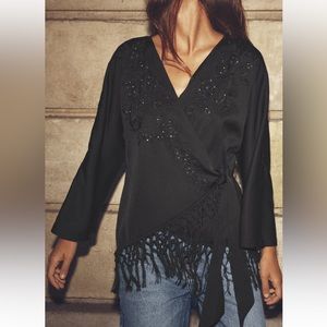 Zara fringed embroidered kimono top